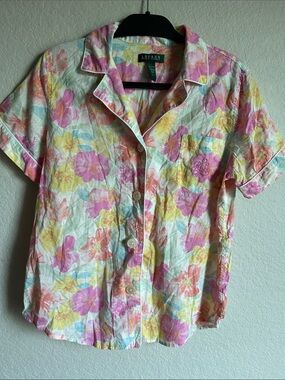 Lauren Ralph Lauren Short-Sleeve Floral PJ Set— Pink, Yellow & Blue